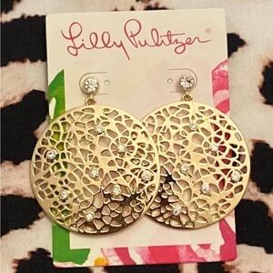 Lilly Pulitzer Devine Gold metallic earrings w/ Cubic Zirconia Accents
